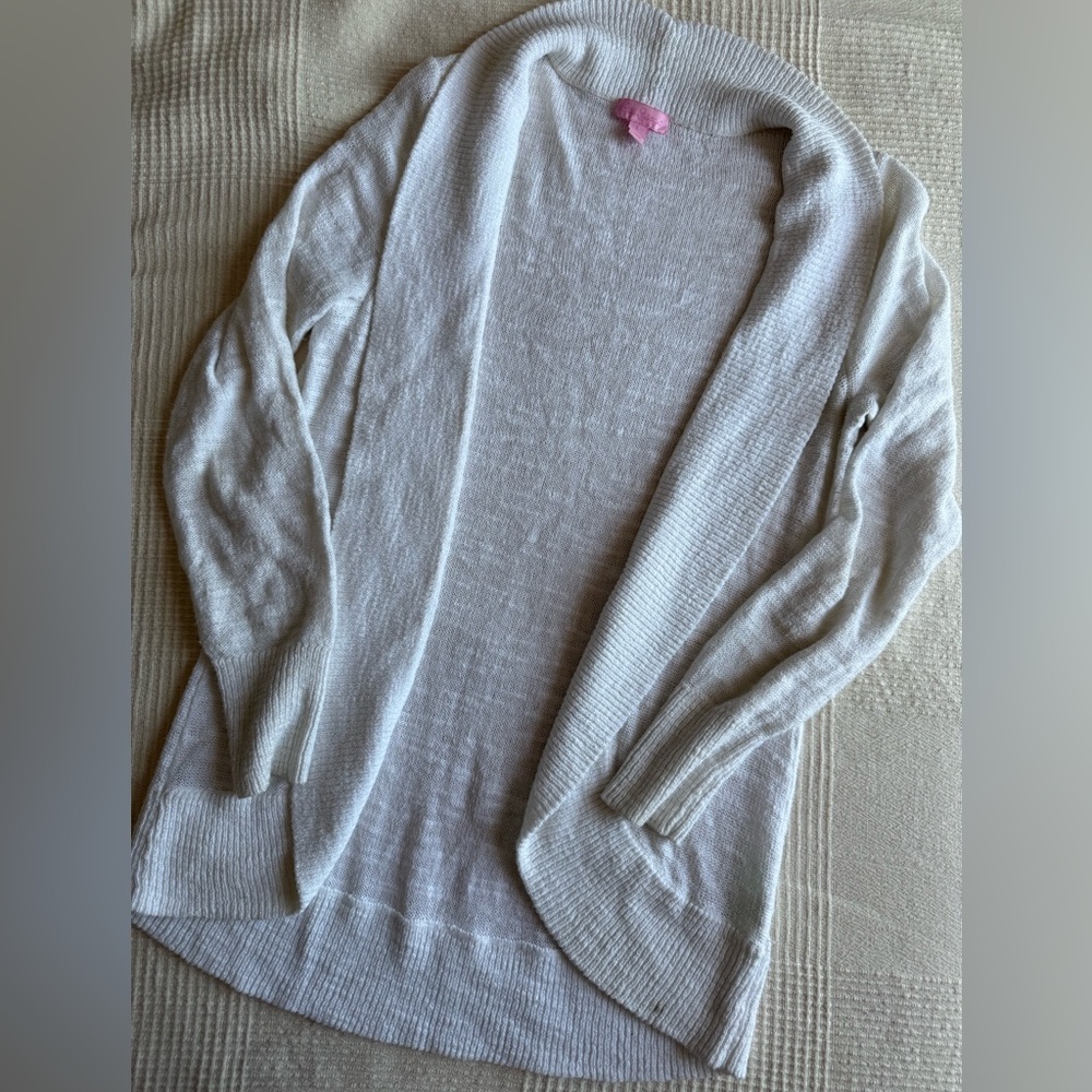 Lilly Pulitzer White Open Front Cardigan, L